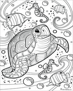 an adult coloring book with sea animals in the ocean