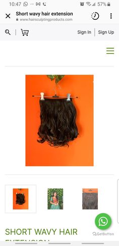 the shop page for short wavy hair is displayed on an orange background with other items