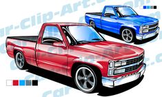 two pickup trucks side by side with the same color and size as each one in this drawing