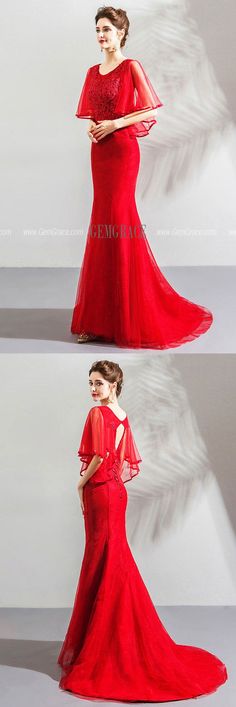 Festive Red Sets With Cape Sleeves, Red Gown With Cape, Festive Red Dress With Cape Sleeves, Red Designer Sets With Cape Sleeves, Red Fitted Dress With Cape Sleeves, Tight Wedding Dress, Red Evening Dress, Cape Sleeves, Long Red