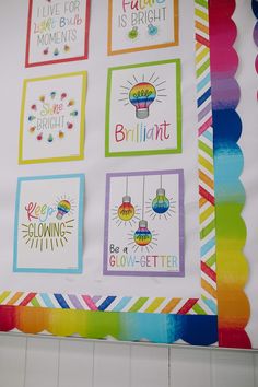 a colorful bulletin board with pictures on it and sayings about the different things in life