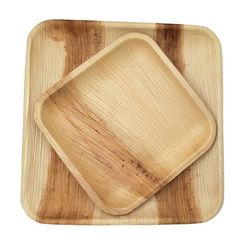 two square wooden plates on a white background