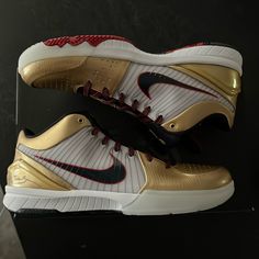 Brand New, Kobe 4, Size 11 Gold Basketball Shoes With Boost Midsole, Gold Basketball Shoes With Boost Midsole For Sports, Gold High-top Basketball Shoes, Nike Gold Sneakers With Boost Midsole, Kobe 4 Protro, Spike Shoes, Nike Sb Zoom, 95 Nike, Nike Gold