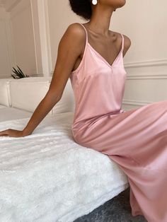 Dusty Pink Silk Slip Dress for Women, Silk V-neck Slip Dress, Sleeveless Silk Dress for Summer, Dusty Pink Midi Silk Dress