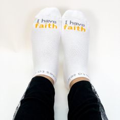 i have faith socks with inspirational message I Have Faith, Yellow Words, You Are Wonderful, Comfortable Socks, White Socks, Athletic Socks, Have Faith, White Sock, Ankle Socks