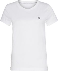 S/S stickade toppar från Calvin Klein Calvin Klein Crew Neck T-shirt For Spring, Fitted Calvin Klein Casual T-shirt, Fitted Short Sleeve Calvin Klein T-shirt, Fitted Casual Tops With Embroidered Logo, Embroidered Logo Tops For Summer, Fitted Crew Neck Top With Embroidered Logo, Calvin Klein White Crew Neck T-shirt, White Calvin Klein Crew Neck T-shirt, Calvin Klein White Short Sleeve Top