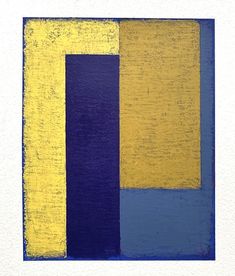 an abstract painting with blue and yellow squares