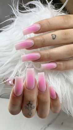 Pink aura long square acrylic nails Pink Tapered Square Nail Designs, Nails Square Medium Pink, Light Square Nails, Pink And White Nails Black Women, Pink Acrylic Nails With Heart, Easy Square Nails Ideas, Pink Medium Nails Design, Medium Long Nails Square Pink, Pink And White Airbrush Nails