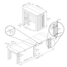 a drawing of a table with measurements for the top and bottom section, including one drawer