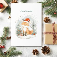 a christmas card with an image of a fox