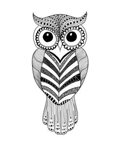 an owl with big eyes sitting on top of a tree branch in black and white