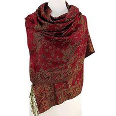 "These beautiful burgundy maroon paisley designed Women scarves or stoles can be used year around as light weight wraps. Great for layering in the winter or fall and perfect for adding a style in summer or spring. Light weight and easy to carry around. Suitable for every occasion and can make a great gift. ~~Item details~~ Quantity: 1 rectangular long scarf Material: viscose jacquard Length: approx. 76.5 inches ( 195 cm) Width: approx. 27.5 inches ( 70 cm) Fringes: 3\" on both ends ~~Care Instru Ladies Shawl, Paisley Scarf, Paisley Scarves, Scarf Material, Fancy Makeup, Red Scarves, Women Shawl, Shawl Wrap, Richmond Va