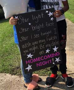 two children holding up a sign that reads, starlight, start bright first wish you may be my date