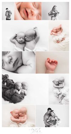 a collage of photos with baby's hands and feet in black and white