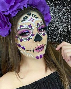 Purple Sugar Skull Makeup, Sugar Skull Makeup Pretty, Altar Muertos