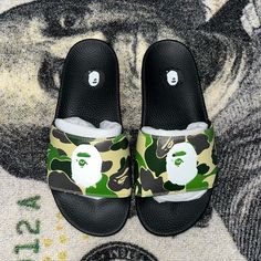 A Bathing Ape Sandals Size 8 Run Small, Run As 7 Comes With Shoe Bags, Box And Original Paper Never Worn Designer Black Flip Flops For Beach, Designer Black Flip Flops For The Beach, Designer Black Flip Flops For Summer, Air Force 1 Outfit, Nike Air Force 1 Outfit, Bape Shoes, Christian Sleeve Tattoo, Cornrow Hairstyles For Men, Casual Leather Shoes