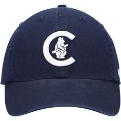 Show off your favorite team with some old school flair! This '47 Logo Cooperstown Collection Clean Up hat showcases your favorite Chicago Cubs look from the past. Everyone is sure to know your dedication to the Chicago Cubs goes way back when they see you in this cool cap. Brand: '47 Imported Officially licensed Surface washable Adjustable fabric strap with snap buckle Unstructured relaxed fit Embroidered graphics with raised details Six panels with eyelets One size fits most Curved bill Low cro Throwback Game Day Hat With Curved Brim, Game Day Throwback Hat With Curved Brim, Throwback Curved Brim Hat For Game Day, Classic Baseball Cap For Fan Gear, Curved Brim Baseball Cap With Team Logo, Throwback Fan Gear Hat With Curved Brim, Throwback Curved Brim Hats For Fan Gear, Collegiate Navy Hat For Baseball Season, Navy Collegiate Hat For Baseball Season