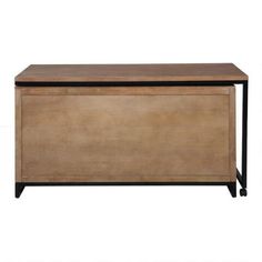 a wooden chest with black metal legs on an isolated white background for use as a sideboard