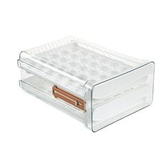 a clear plastic box with two compartments