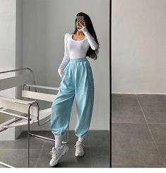 Brand: other/other Applicable age: under 17 years old Size: S M L Women's waist height: high waist Color classification: Purple, light gray, white, dark gray, black, sky blue, haze blue Year Season: Winter 2023 Sky Blue Outfit, Pony Makeup, Loose Sweatpants, Dark Blue Pants, Fe Clothing, Style Sweatpants, Black Sky, Woman Suit Fashion, Purple Light