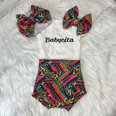 Cheetah Print Serape Print is perfect for your mini mama!  Your Babycita is sure to turn heads in the adorable set. Choose from the bummies, bodysuit, bow, headband or get the whole set. Its so much fun to mix and match especially with bight colors and neon prints.   Care: Machine wash cold, inside out on gentle cycle. Do not use fabric softeners or dry clean. It is recommend to hang dry or lay flat to dry. You can tumble dry on LOW heat only Do not Iron. Safety: Please remove any hair accessori Fitted Multicolor Sets For Playtime, Playful White Diaper Cover For First Birthday, Playful Multicolor Sets For First Birthday, Playful Multicolor Set For First Birthday, Playful Multicolor Birthday Sets, Cute Multicolor First Birthday Outfit Set, Cute Multicolor Sets For First Birthday, Fun Summer Sets For First Birthday, Cute Multicolor Set For First Birthday