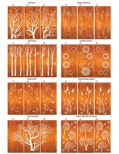 the different types of tree stencils are shown in this image, and there is also