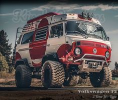 an old vw bus is parked in the dirt