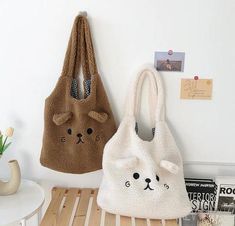 Material: Plush Size: 38*38*7 cm قلادات متدلية, Sacs Tote Bags, Kawaii Bag, Goth Vintage, Kawaii Backpack, Cartoon Embroidery, Cat Bag, Bear Ears, Cute Tote Bags