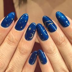 We want expensive nails, and we want them now… From Cosmopolitan French Manicure Long Nails, Supernatural Nails, Gold Nail Designs, Sky Nails, Moon Nails, Star Nails, Pretty Acrylic Nails