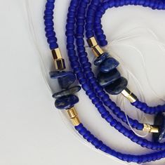 Srones: Lapis Lazuli Glass Seed Beads 24 Kt Gold Plated Accents Handmade Adjustable Sapphire Beaded Necklaces, Blue Polished Beaded Bracelets For Festivals, Blue Gemstone Beads Festival Bracelet, Blue Beaded Bracelets For Festival With Polished Beads, Blue Gemstone Beads For Festival, Blue Gemstone Beads For Festivals, Blue Gemstone Festival Beads, Blue Polished Beads For Beach, Adjustable Sapphire Beaded Necklaces With Round Beads