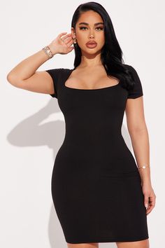 Available In Black, Blue, Chestnut, And DarkRed. Mini Dress Short Sleeve Square Neck Bust Lined Stretch 92% Polyester 8% Spandex Imported | Sarah Square Neck Mini Dress in Black size Large by Fashion Nova Mini Dress Short Sleeve, Square Neck Mini Dress, Dress Short Sleeve, Dress Short, Mini Black Dress, Chestnut, Dark Red, Square Neck, Black Blue