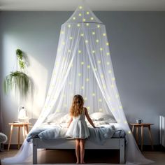 PRICES MAY VARY. Polyester 67 GLOW IN THE DARK STARS! Light up your bedroom with our canopy bed curtains. Let stars absorb light, make room completely dark and enjoy the galaxy! GIRLS ROOM DECOR! Our decorative canopies are designed with one overlapping opening for ease of entrance and provide a luxurious or cozy bedroom atmosphere. SETUP IN SECONDS! Free hanging kit included, hang the bed canopy in seconds with the adhesive ceiling hook. Our canopy size is 400 x 90 x 22 inch, weighs 0.9 lb and Net Room, Bedroom Tent, Hanging Bed Canopy, Girls Bed, Bed Hanging, Canopy Bed Curtains, Galaxy Lights, Bed Tent, Bed Canopy