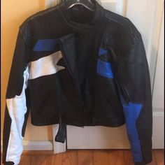 Hard Leather Motorcycle Jacket. Protection From Road Rash. Never In Accident. No Longer Riding. Fitted Black Riding Outerwear, Black Riding Outerwear, Black Long Sleeve Riding Outerwear, Black Long Sleeve Outerwear For Riding, Blue Moto Outerwear For Motorcycling, Blue Winter Motorcycle Outerwear, Blue Winter Motorcycling Outerwear, Womens Motorcycle, Road Rash