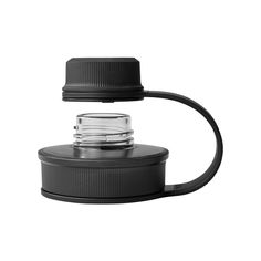 a black and white photo of an object with a plastic cap on the top, attached to a cord