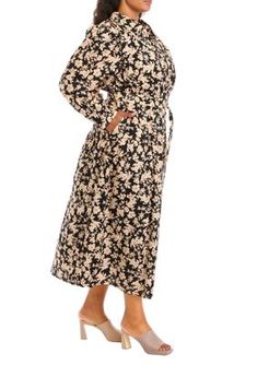 A chic floral print adds an extra dose of femininity to this midi-length dress from ENGLISH FACTORY. | ENGLISH FACTORY Women's Plus Size Printed Midi Dress, Black, 2X Floral Print Maxi Dress For Fall Daywear, Fall Floral Print Maxi Dress For Daywear, Floral Print Midi Dress For Fall Daywear, Floral Print Midi Dress For Work, Fall Floral Print Midi Length Dress, Fall Floral Print Midi Dress, Floral Print Mid-length Midi Dress For Fall, Mid-length Floral Print Midi Dress For Fall, Spring Floral Midi Dress For Work