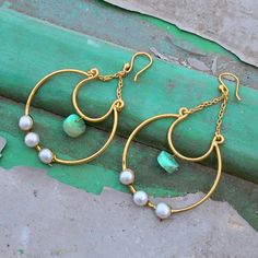 Freshwater Pearl Gemstone Earrings \ Brass Jewelry \ Hook Earrings \ Dangle Earrings \ Statement Earrings \ Wedding Earrings \ Boho Earrings Statement Earrings Wedding, Jewelry Hooks, Electroformed Jewelry, Jewelry Design Inspiration, Diy Wire Jewelry, Handmade Wire Jewelry, Earrings Wedding, Pearl Gemstone, Earrings Statement