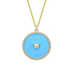 Finish off your look with this 14k gold plated enamel and cubic zirconia-embellished heart medallion pendant necklace. Click on this JEWELRY & WATCHES GUIDE to learn about fit, styles, materials and more! Finish off your look with this 14k gold plated enamel and cubic zirconia-embellished heart medallion pendant necklace. Click on this JEWELRY & WATCHES GUIDE to learn about fit, styles, materials and more! FEATURES Pendant length: 22 mm Chain length: 16 in. with 2-in. extender Chain type: cable Clasp: lobster-claw Metal: brass Plating: 14k gold Finish: polished Packaging: velvety pouchSTONE DETAILS Stone type: cubic zirconia Gemstones may have been treated to enhance their appearance. Special care may be required. Please visit our Gemstone Treatment & Special Care Guide for more informatio Blue Heart Charm Necklaces, Blue Heart Charm Round Jewelry, Enamel Round Necklace For Anniversary, Blue Necklace With Round Heart Charm, Blue Heart Charm Necklace, Blue Necklace With Heart Charm, Blue Necklaces With Heart Charm And Round Shape, Blue Enamel Necklace For Anniversary, Blue Medallion Necklace For Anniversary