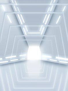 an abstract white tunnel with light coming from the end and bright lights at the end