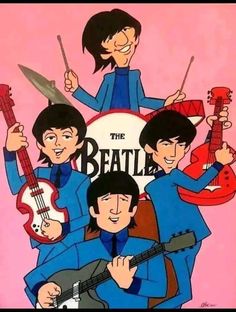 the beatles cartoon with their guitars and guitar