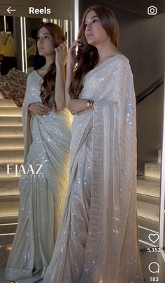 Elegant Saree Party Wear, Trendy Sarees For Farewell, Girlish Sarees For Farewell, Sequence Saree Party Wear, Silver Saree, Indian Dress Up, Designer Sarees Wedding, Sarees For Girls, Saree Wearing Styles