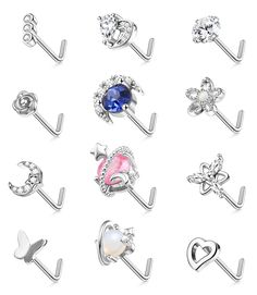 PRICES MAY VARY. 💎[Affordable Package]: One nose stud pack include 12 styles 20G L Shaped Nose Stud Rings: Moon, Star, Flower, Butterfly, Love Heart, Evil Eye, Round CZ, Pin, Ball and etc, all the basic styles needed for daily use. Cute and unique, make you more trendy and charming and Let you have more wearing options for your every day. 💎[Top Material]:These nose piercing jewelry are made of 316L surgical steel, polished very well, they are comfortable to wear without sharp edge. No rust and Cute Nose Studs, Gold Nose Piercing, Nose Ring Sizes, Cute Nose, Butterfly Moon, Cute Nose Piercings, Nose Piercing Stud, Nose Piercing Jewelry, Nose Studs