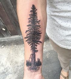 a man's arm with a tree tattoo on it