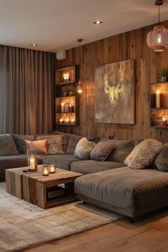 a living room filled with furniture and candles