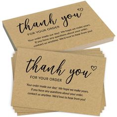 three thank cards with the words thank you written in black ink on brown paper,