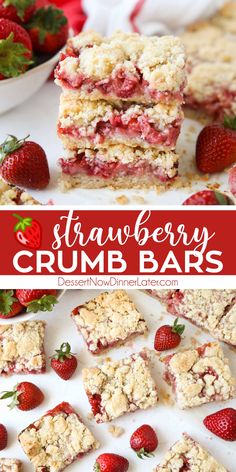 strawberry crumb bars stacked on top of each other