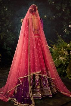 Pink and purple shaded lehenga with floral embroidery. Paired with an embroidered padded blouse with tassels on the sleeve hem and embroidered dupatta. - Aza Fashions Purple Organza Lehenga With Cutdana Detailing, Purple Lehenga With Pallu, Purple Resham Embroidery Lehenga, Purple Lehenga With Zari Work, Purple Organza Anarkali Set With Traditional Drape, Purple Organza Choli With Resham Embroidery, Designer Purple Lehenga With Sheer Dupatta, Purple Lehenga With Sheer Dupatta For Reception, Purple Choli With Sheer Dupatta In Organza