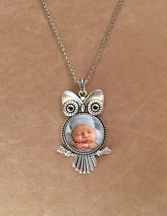 "NOW OFFERING FREE SHIPPING ON MOST ITEMS! ❤️ BEST GIFT EVER ❤️ Owl necklace - Custom photo pendant - Owl pendant - owl photo necklace - Owl Charm - cute owl - personalized photo jewelry, owl jewelry Such a cute way to display your favorite photo! The image rests on an cute antique silver owl pendant 2\" x 1 1/2\" with a round bezel, 1\" in diameter, with a pure glass magnifying globe overlay. Image is on one side and metal on the other. How to order: 1. Purchase this item 2. Send me a message h Cute Handmade Jewelry For Personalized Gifts, Handmade Cute Jewelry As Gift For Mom, Cute Handmade Jewelry As Gift For Mom, Cute Round Charms Jewelry, Personalized Cute Necklaces, Cute Customized Necklace For Personalized Gift, Cute Customized Silver Necklace, Customized Cute Silver Necklace, Cute Customized Jewelry For Gift