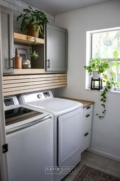 a white washer and dryer sitting next to each other in a kitchen with the words how to hide your laundry hookups