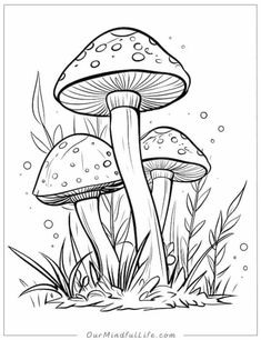 two mushrooms in the grass coloring page