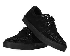 Normal is boring! Get ready to hit the stage or the streets in these vulcanized sneakers that reimagines our former creeper sneaker silhouette with bold & modern twists. Features one of our crowd-pleasing upper styles of black cow suede with classic D-rings & iconic interlace detailing along the front. The VLK collection features a more streamlined and sleeker look compared to our past creeper sneaker designs. In addition to its' updated form, the vulcanized sneakers have removable insoles with Sneaker Silhouette, Vulcanized Sneakers, Normal Is Boring, Vegan Sandals, Vegan Boots, Black Cow, Toddler Accessories, Sandal Platform, Platform Slippers